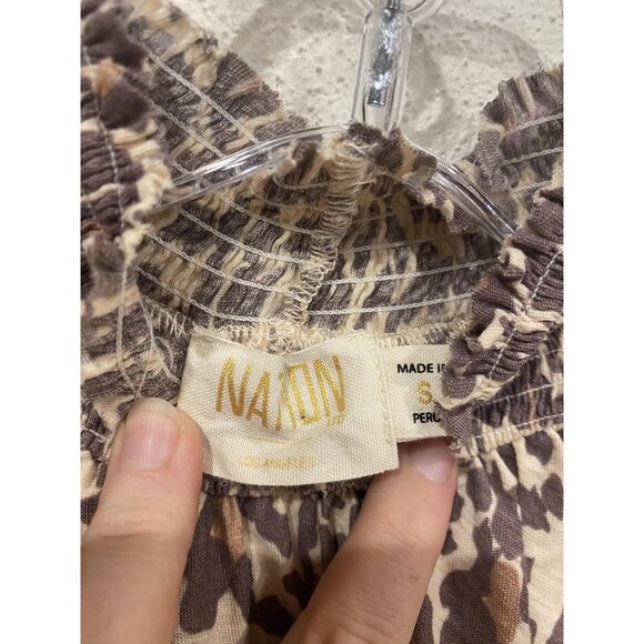 Nation LTD Blouse Womens Small Leopard Print Long Sleeve Smocked Pima Cotton Top - Picture 3 of 5